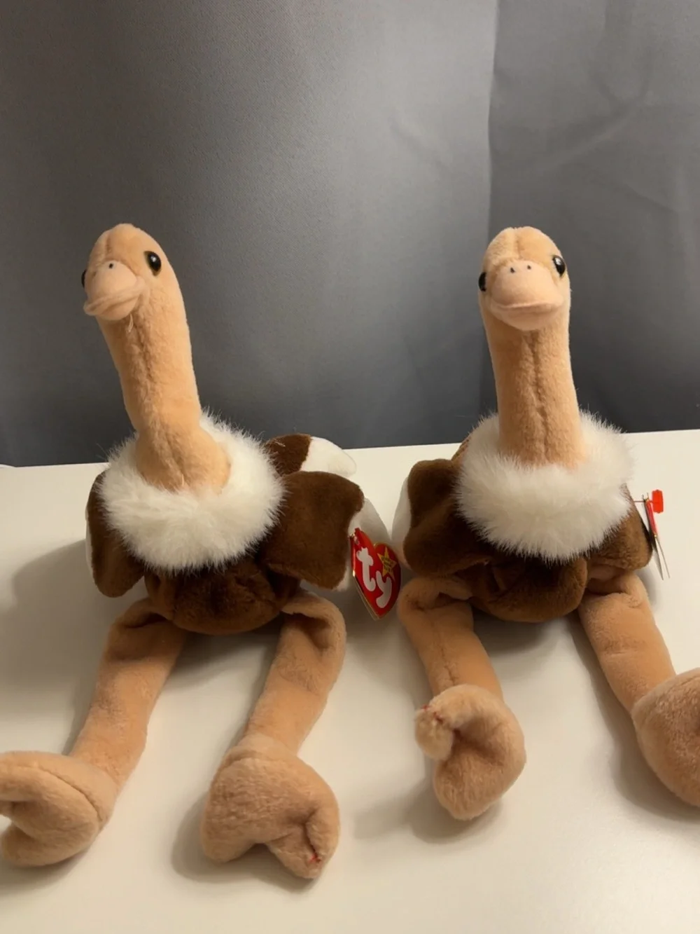 Ty Plush Ostrich Twins — Brown & Cream Beanie Pair